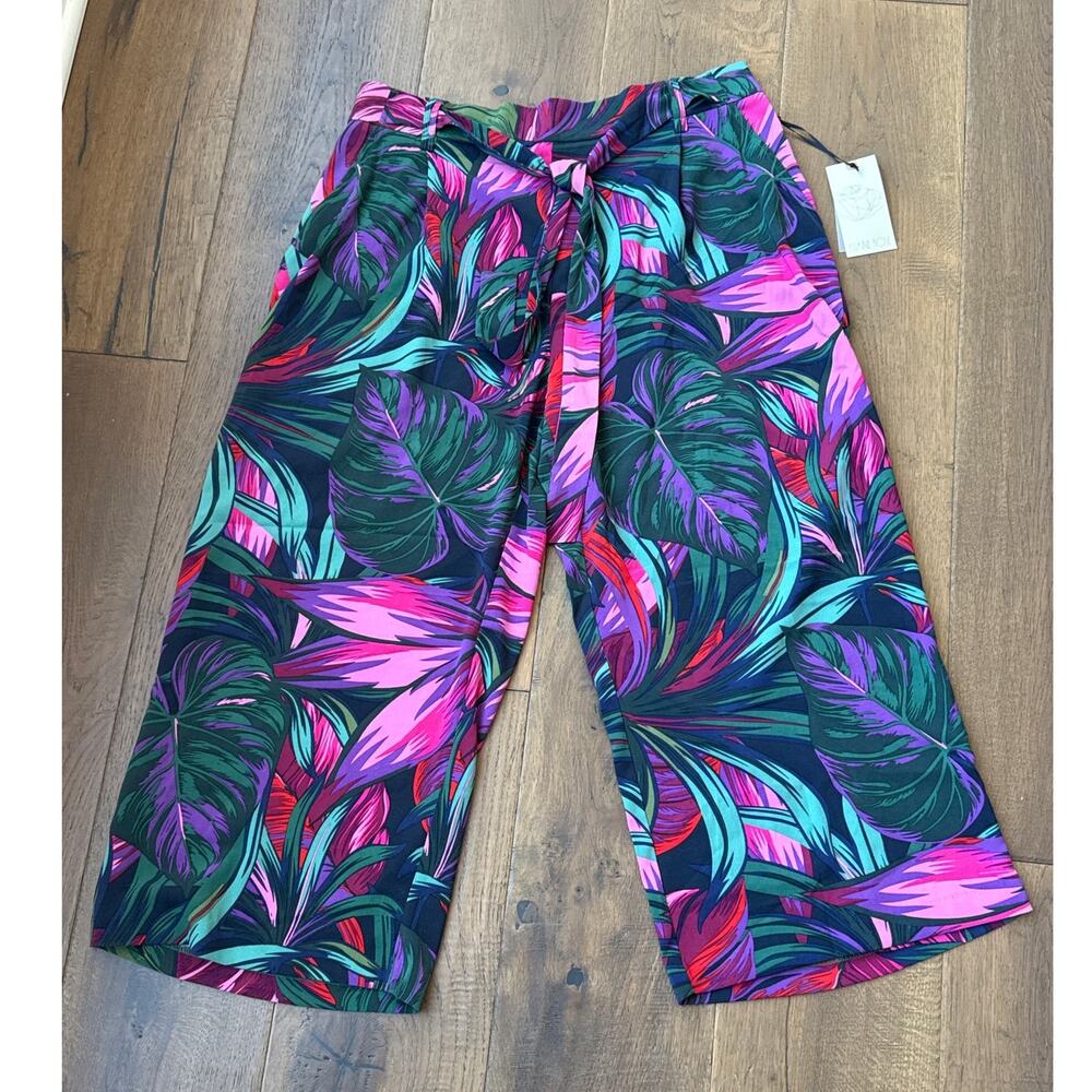 Eliane Rose Tropical Beach Resort Wide Leg Cropped Pull On Pants XL NWT